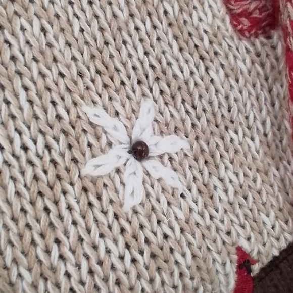 Timberlea Cream SNOWMAN With MITTENS 1/4 Zip Up Christmas Holiday Sweater Sz LG - Picture 4 of 7